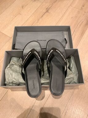 Balenciaga Black Logo Thong Sandals